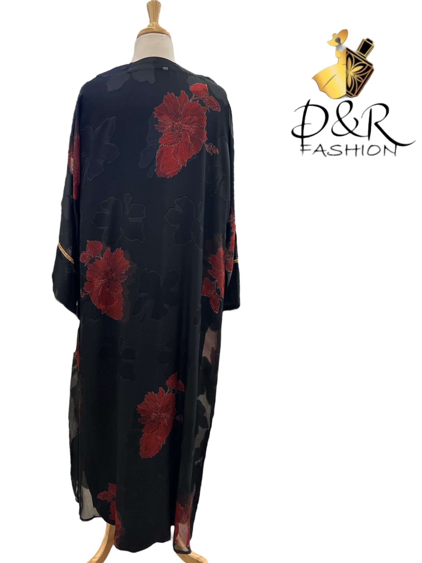 Elegant Gold Stripe Design Dubai Abaya Set: Sheer Fabric