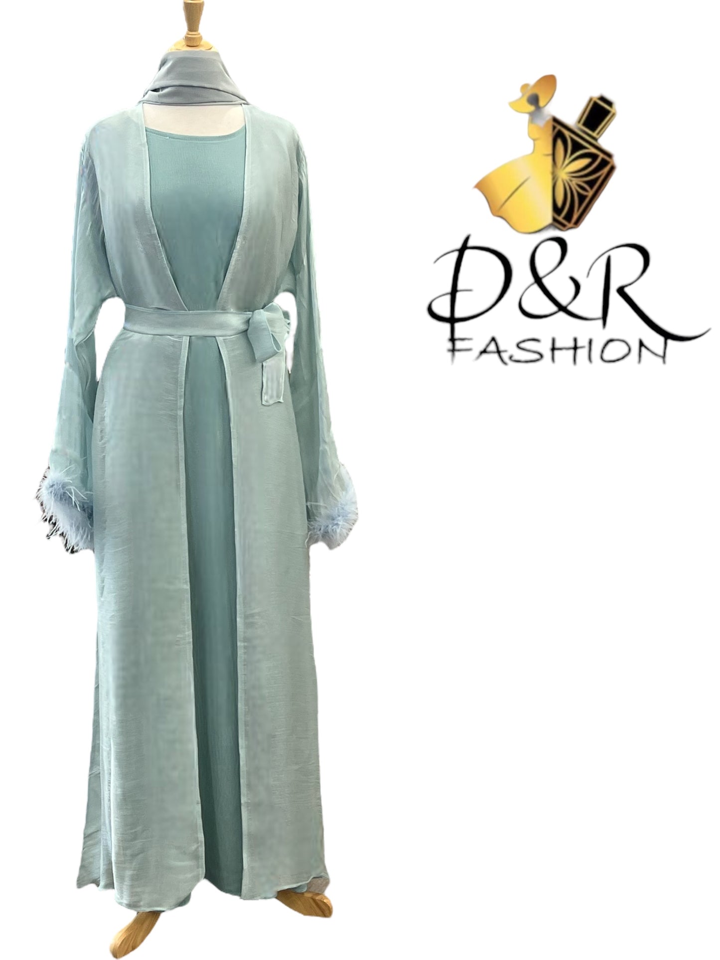 Abaya- Elegant Sheer Shine with Feathered Sleeves Dubai Style Abaya
