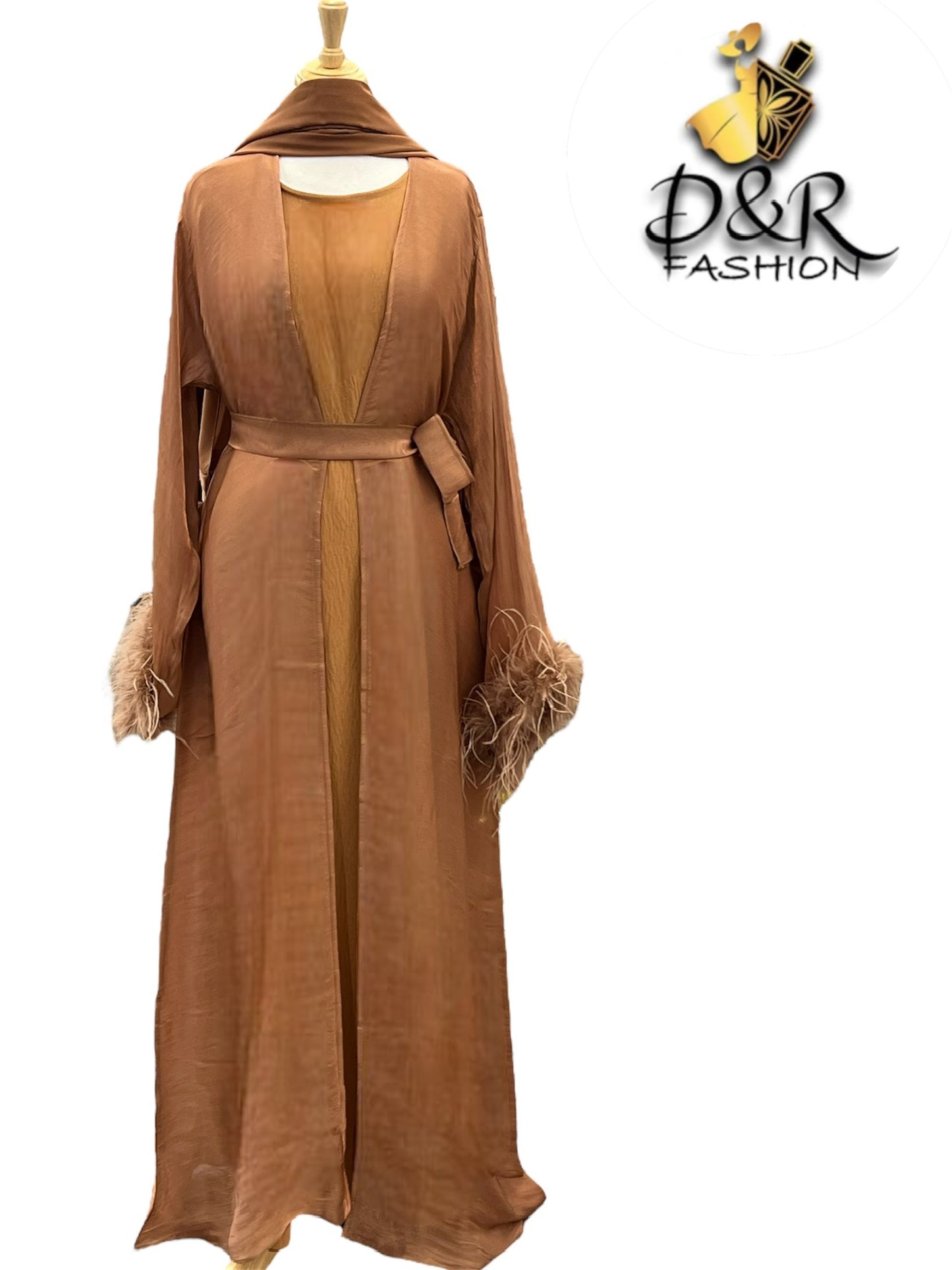 Abaya- Elegant Sheer Shine with Feathered Sleeves Dubai Style Abaya