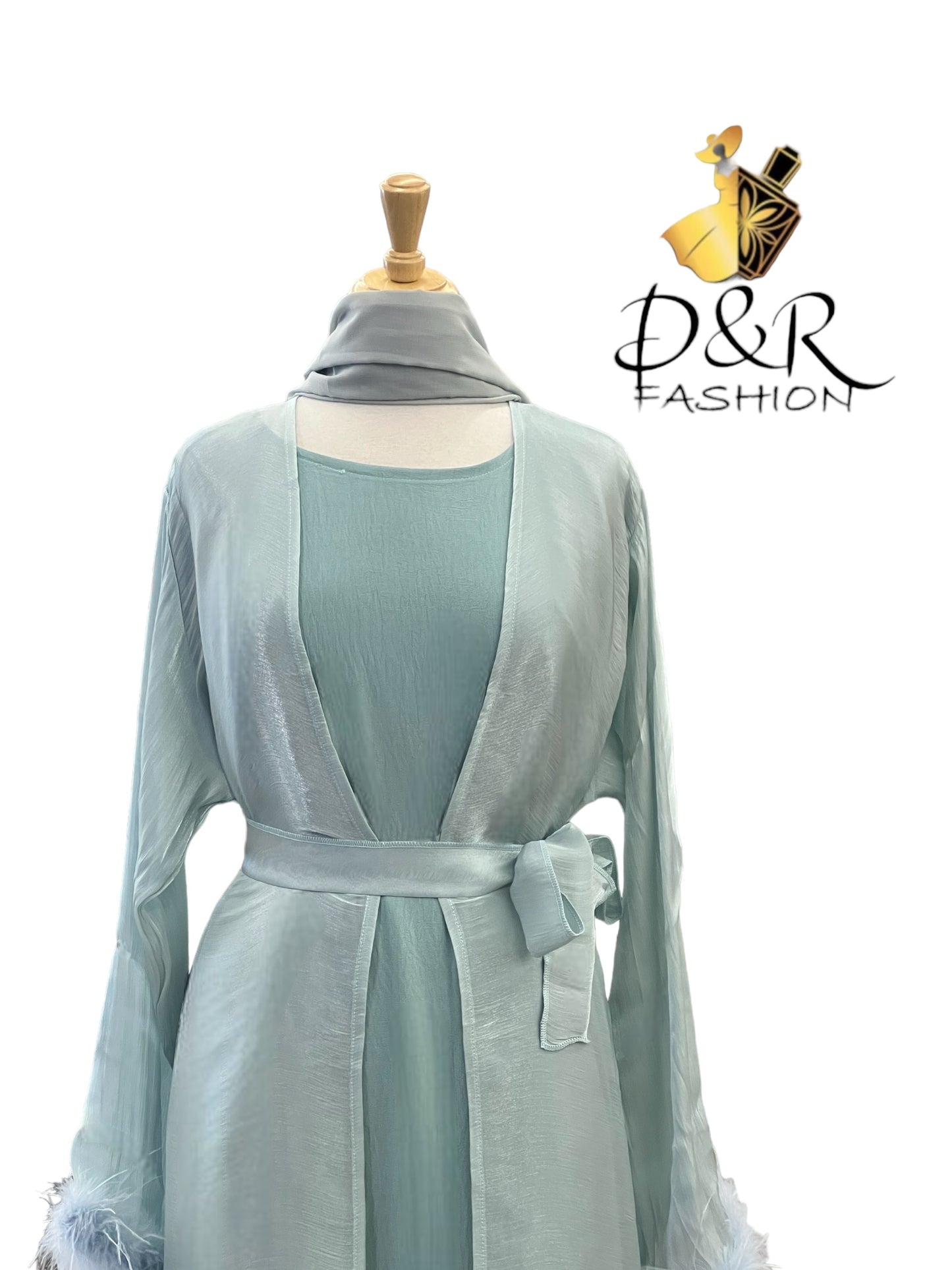 Abaya- Elegant Sheer Shine with Feathered Sleeves Dubai Style Abaya