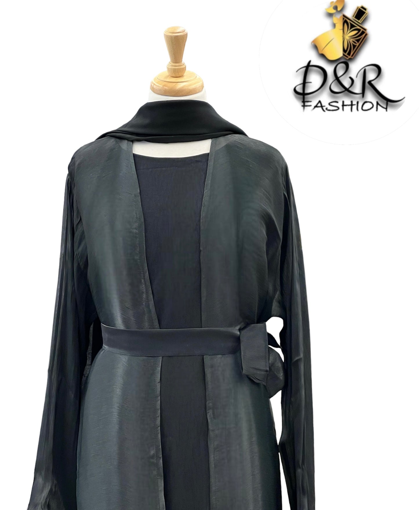Abaya- Elegant Sheer Shine with Feathered Sleeves Dubai Style Abaya