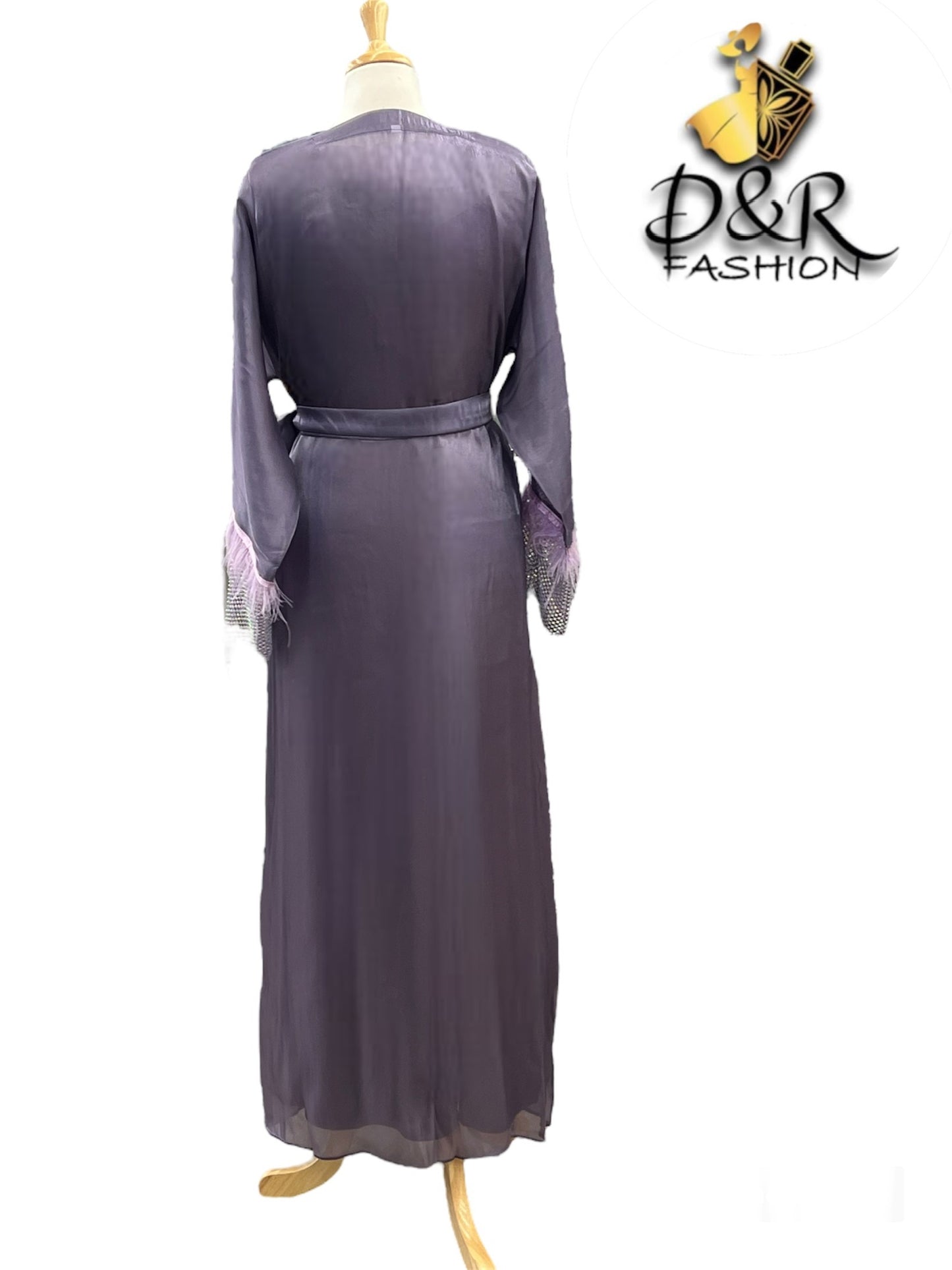 Abaya- Elegant Sheer Shine with Feathered Sleeves Dubai Style Abaya