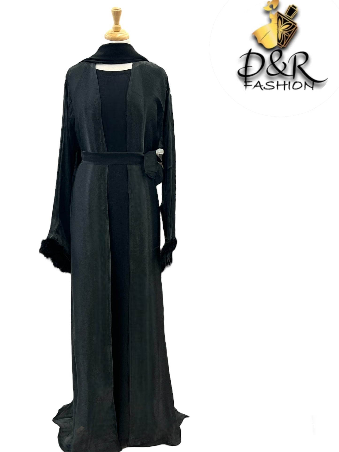 Abaya- Elegant Sheer Shine with Feathered Sleeves Dubai Style Abaya