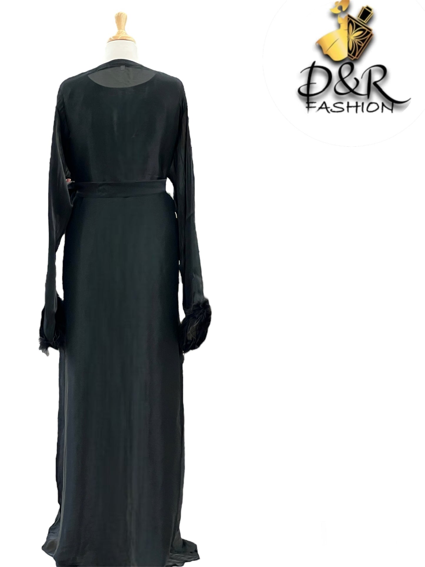 Abaya- Elegant Sheer Shine with Feathered Sleeves Dubai Style Abaya
