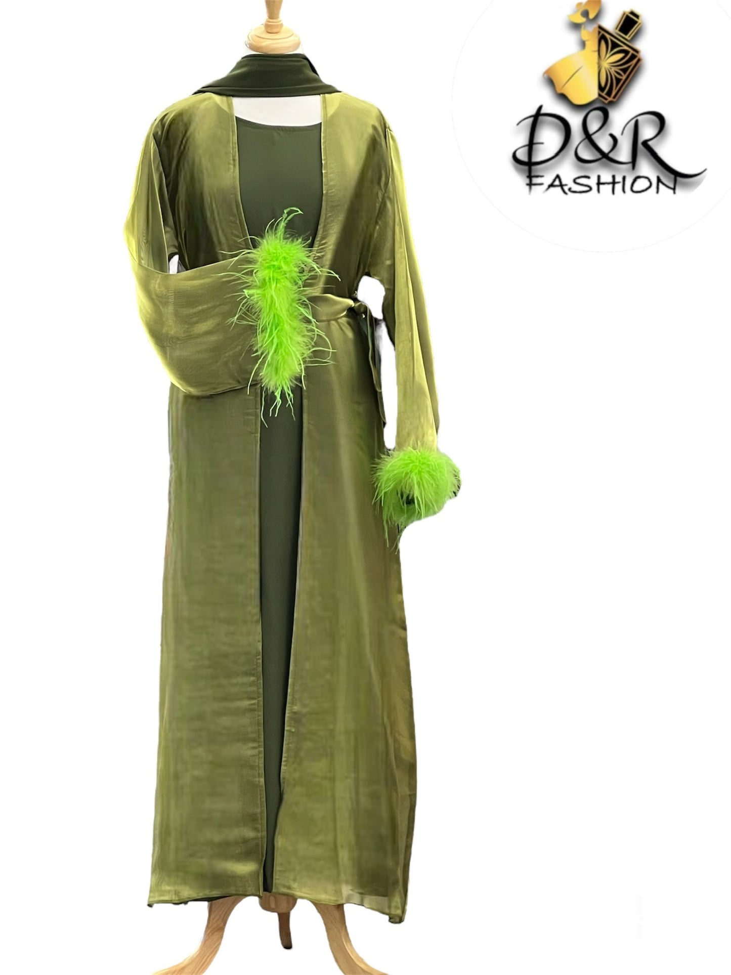 Abaya- Elegant Sheer Shine with Feathered Sleeves Dubai Style Abaya