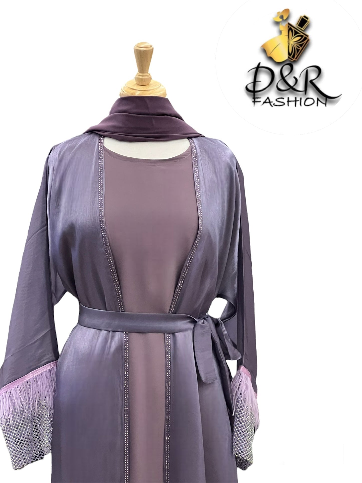 Abaya- Elegant Sheer Shine with Feathered Sleeves Dubai Style Abaya