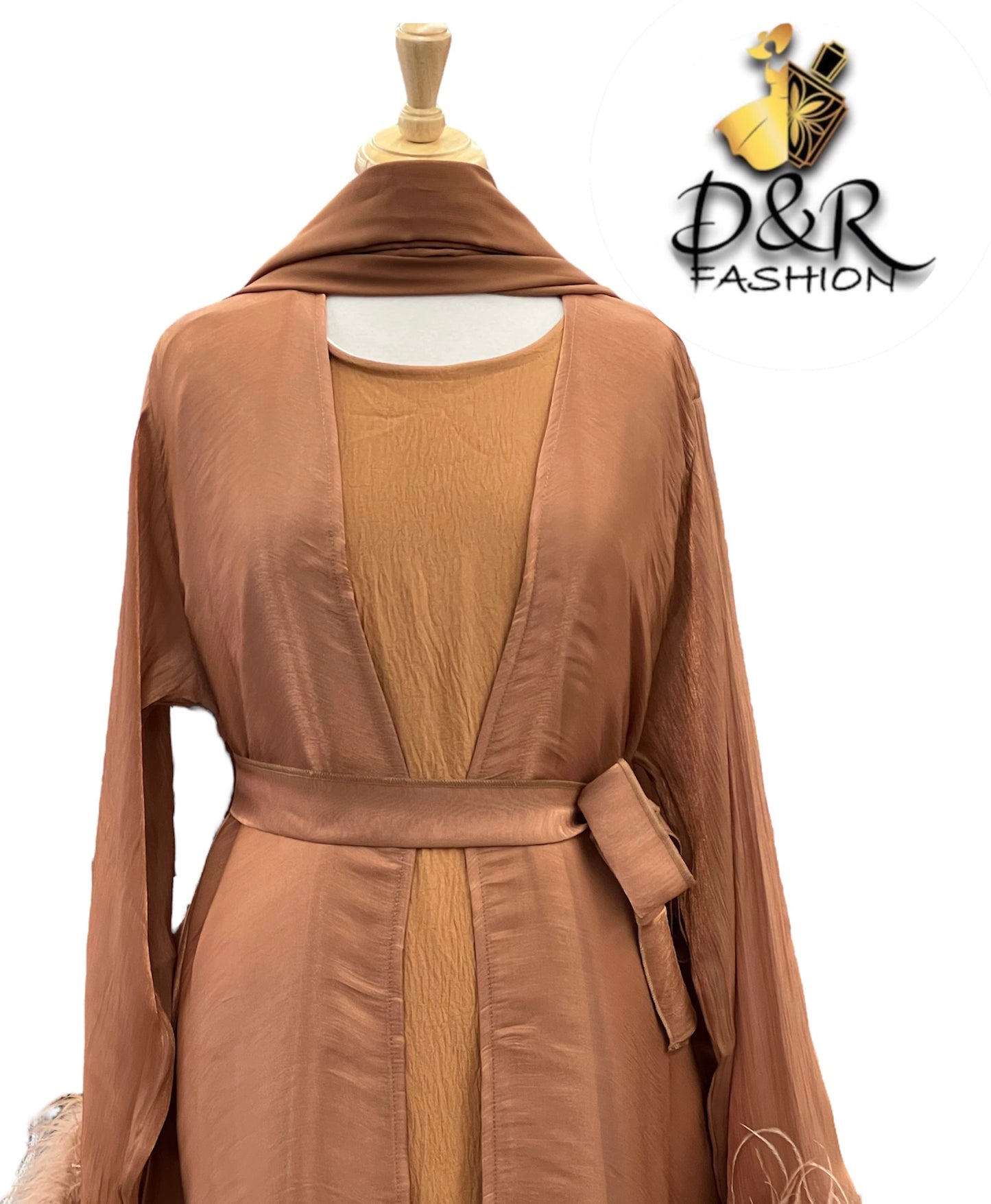 Abaya- Elegant Sheer Shine with Feathered Sleeves Dubai Style Abaya