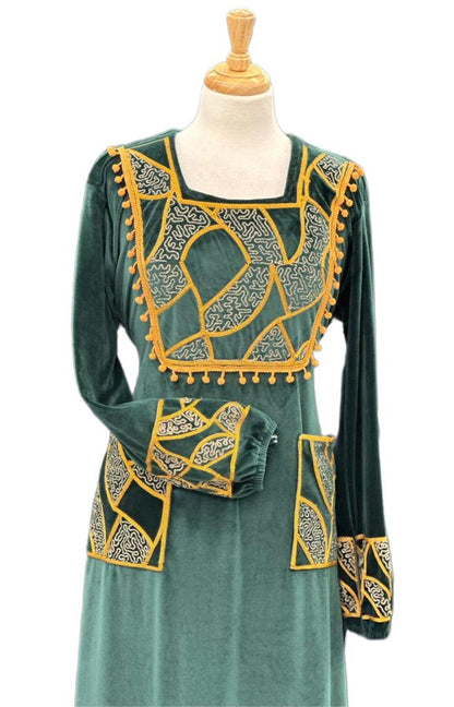 Embroidered Winter Velvet Jalabiya with Intricate Embroidery