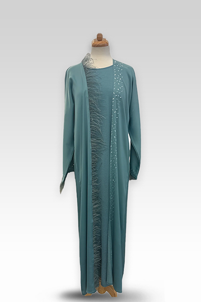 Luxury Dubai Abaya with Feathers & Gems | Soft, High-Quality Fabric