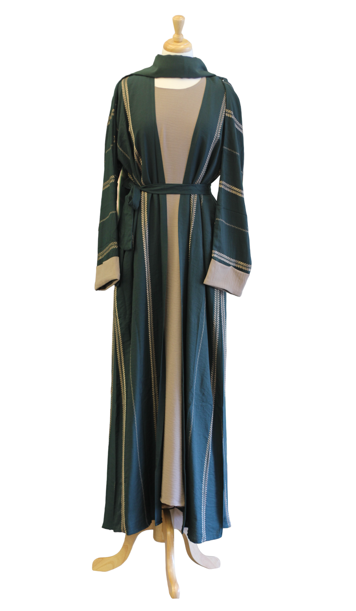 Elegant Green & Nude Dubai Abaya 2-Piece Set – Premium Fabric & Matching Scarf