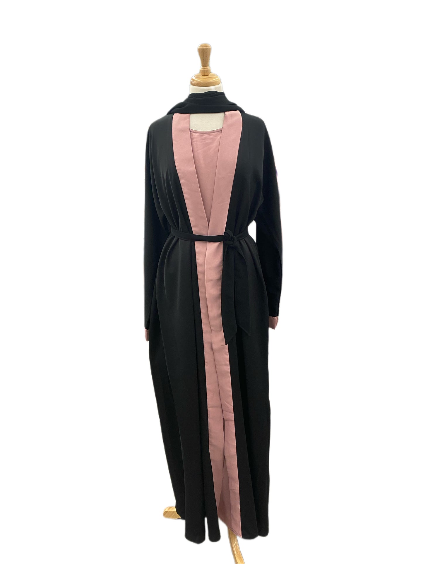 Elegant Two-Tone Dubai Abaya with Black Scarf - High Quality Fabric