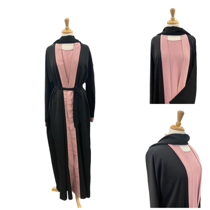 Elegant Two-Tone Dubai Abaya with Black Scarf - High Quality Fabric