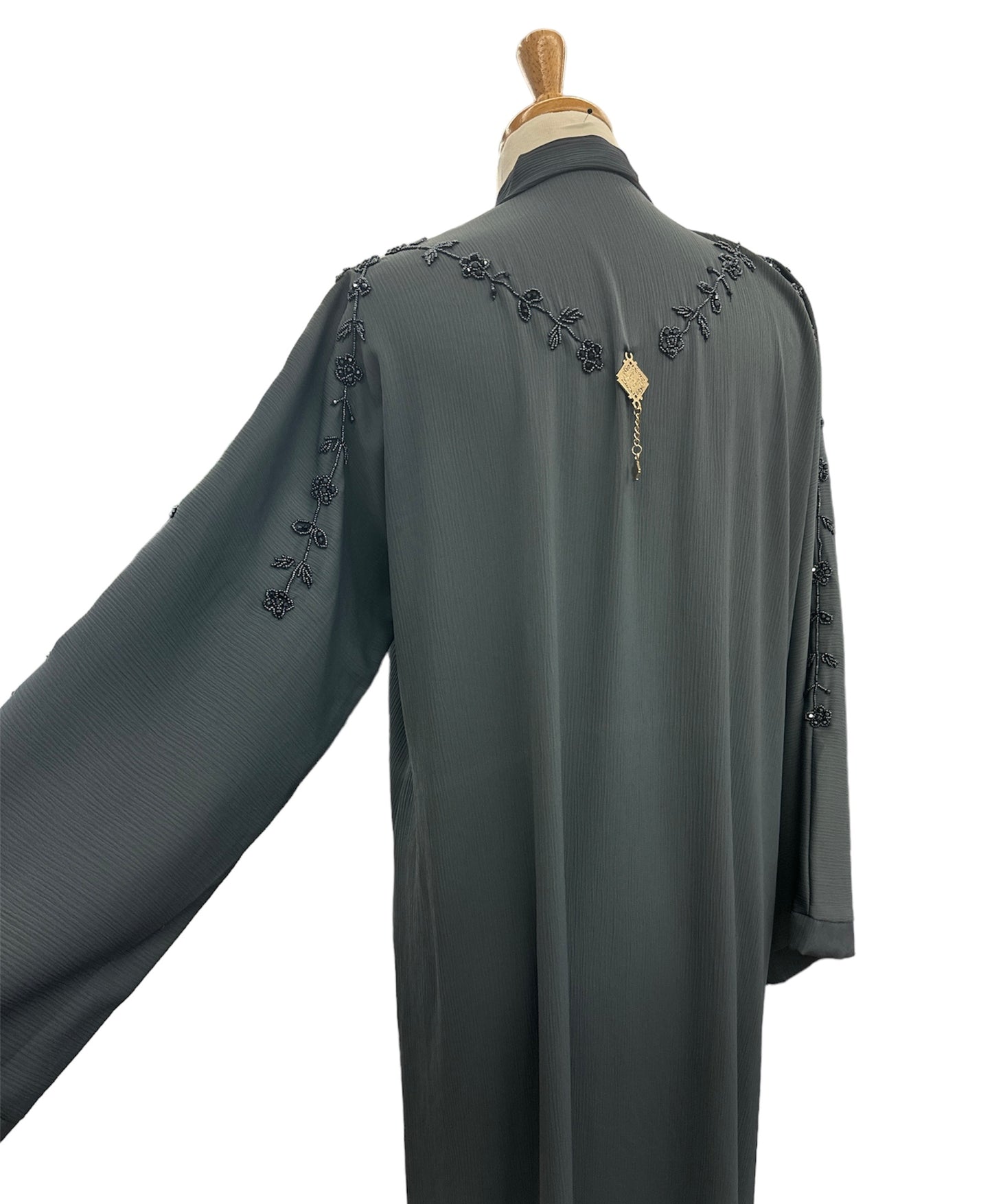 Open Dubai Abaya with hand embroidery on back and sleeves