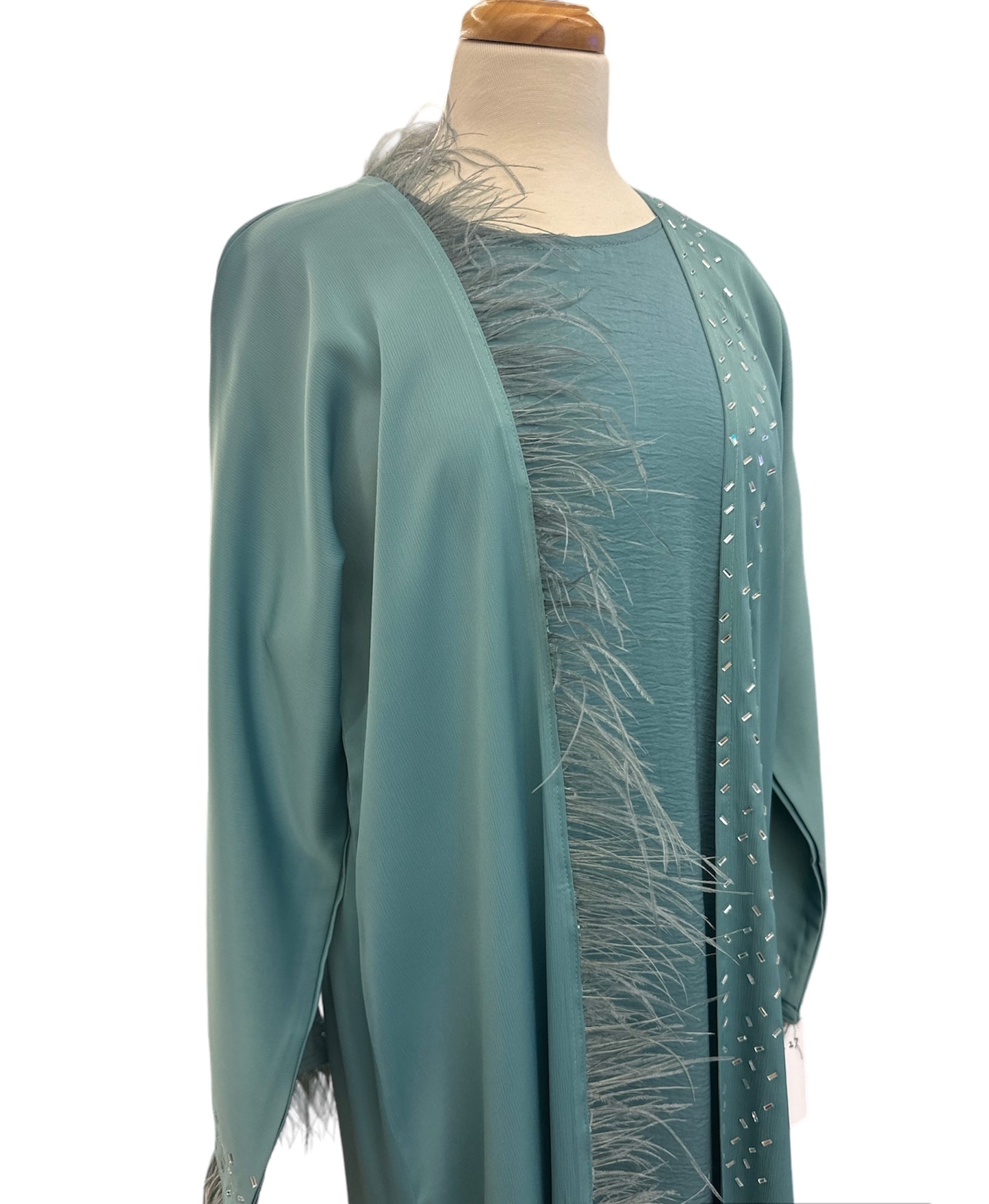 Luxury Dubai Abaya with Feathers & Gems | Soft, High-Quality Fabric