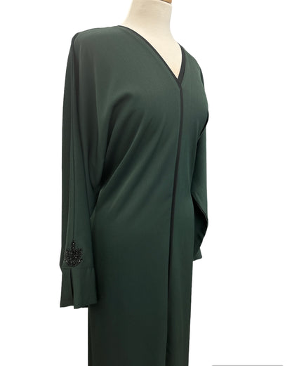 Closed Green Abaya from Dubai with black simple embroidery