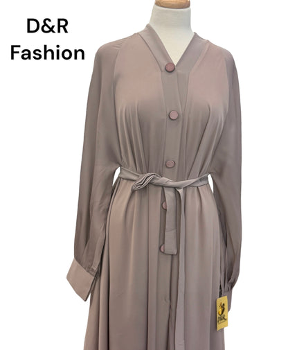 Elegant, flowy, open abaya in nude color from Dubai