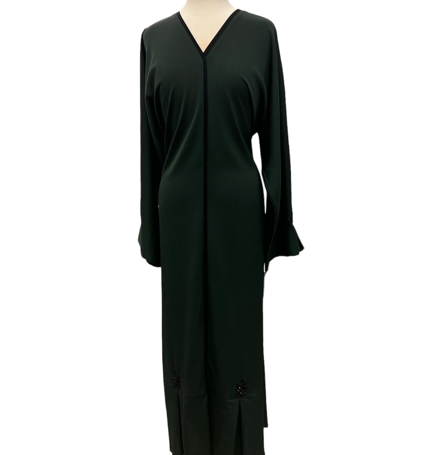 Closed Green Abaya from Dubai with black simple embroidery