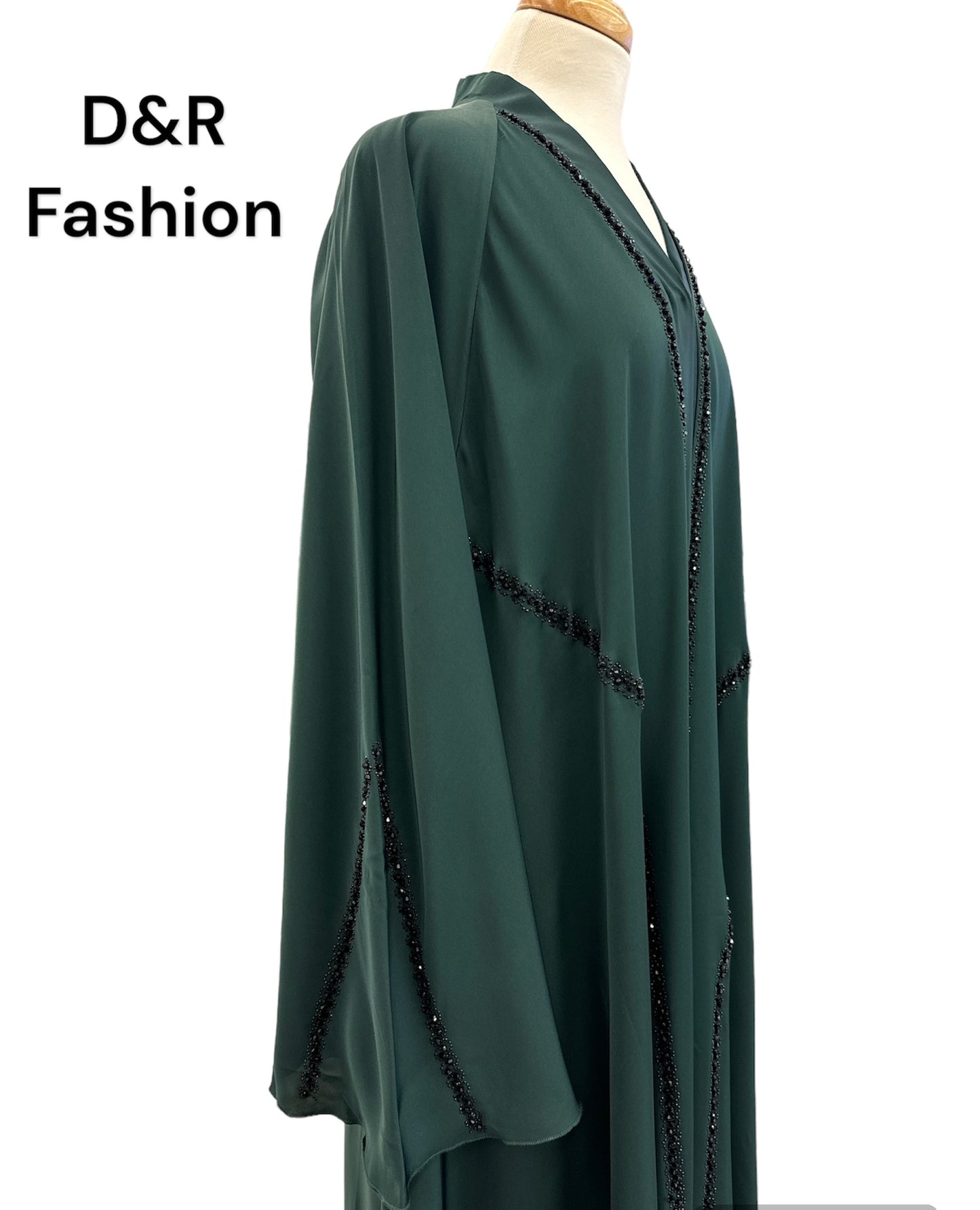 Abaya-Open  flowy silky fabric  from Dubai, with hand embroidery