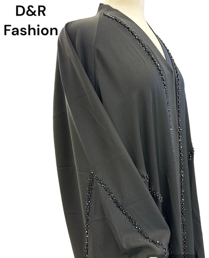 Abaya-Open  flowy silky fabric  from Dubai, with hand embroidery