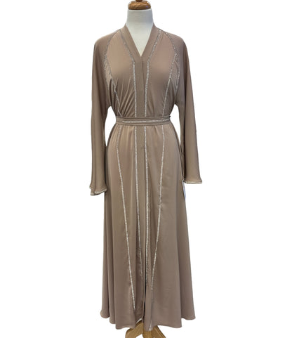 Elegant Dubai Open Abaya with Gold & Silver Design | Luxe Fabric