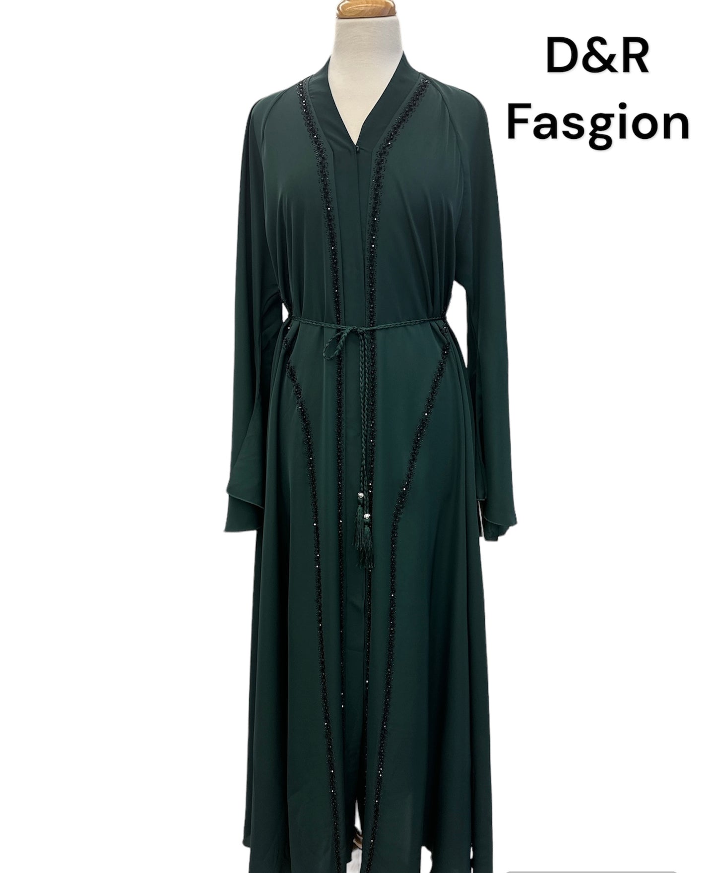 Abaya-Open  flowy silky fabric  from Dubai, with hand embroidery