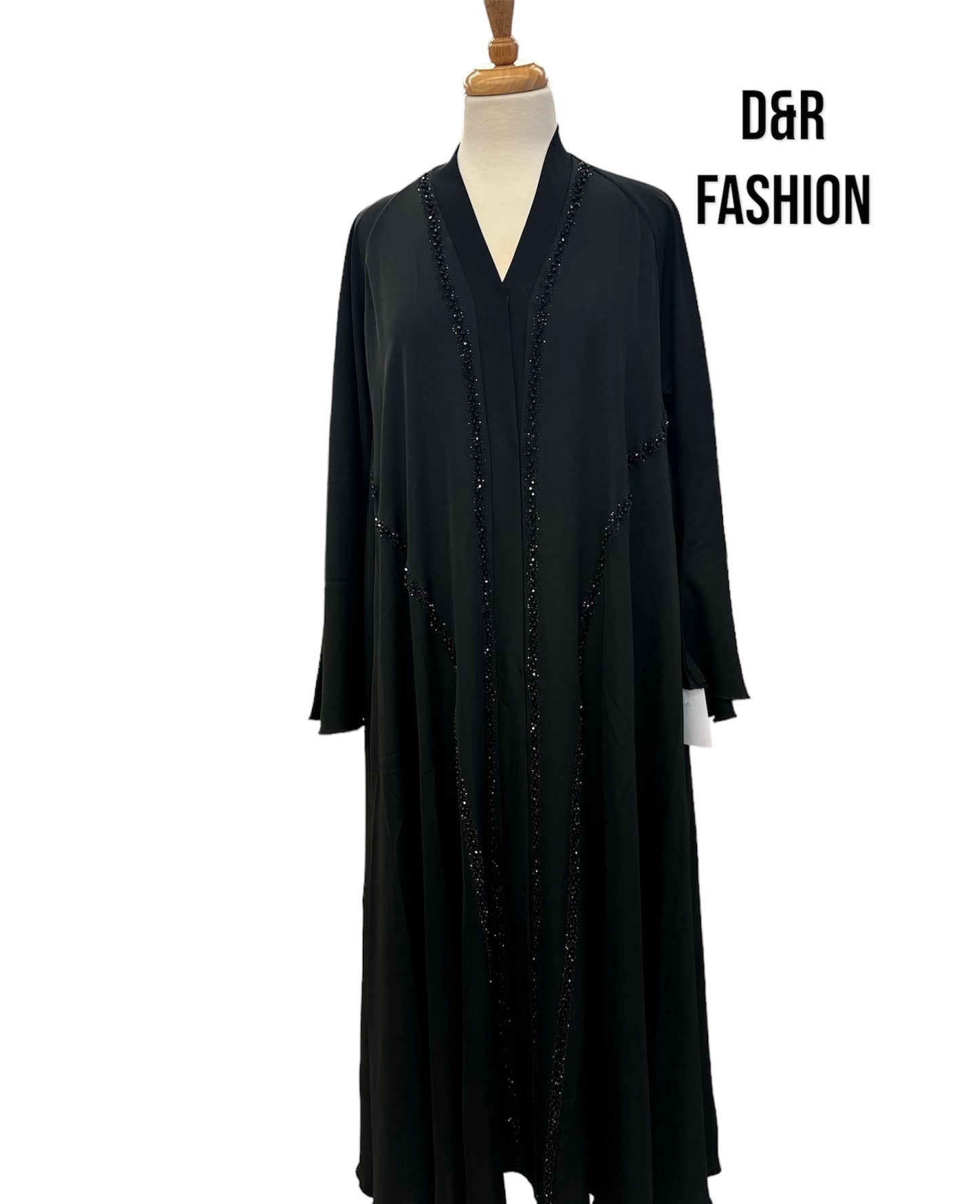 Abaya-Open  flowy silky fabric  from Dubai, with hand embroidery