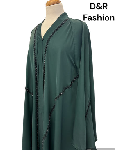 Abaya-Open  flowy silky fabric  from Dubai, with hand embroidery