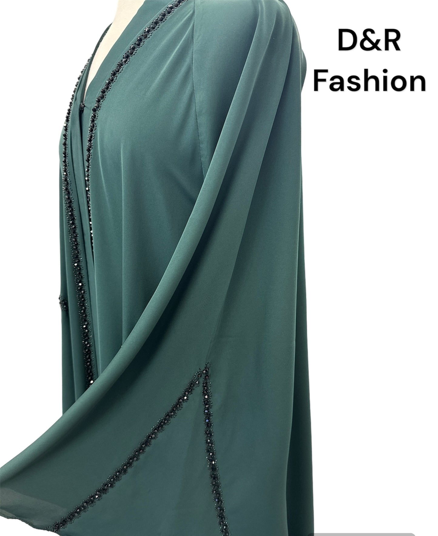 Abaya-Open  flowy silky fabric  from Dubai, with hand embroidery