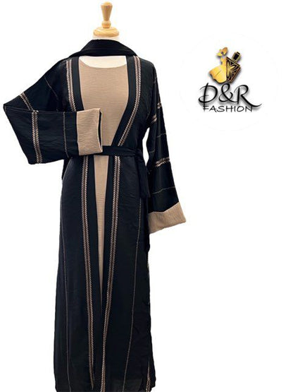 Elegant Open Abaya from Dubai | Beaded Embroidery & Matching Scarf