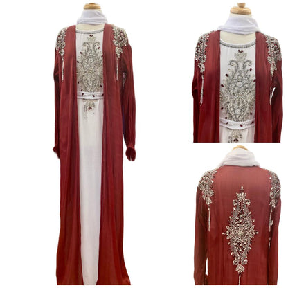 Abaya-Elegant two-piece high quality soft sheer fabric embroidered Dubai abaya