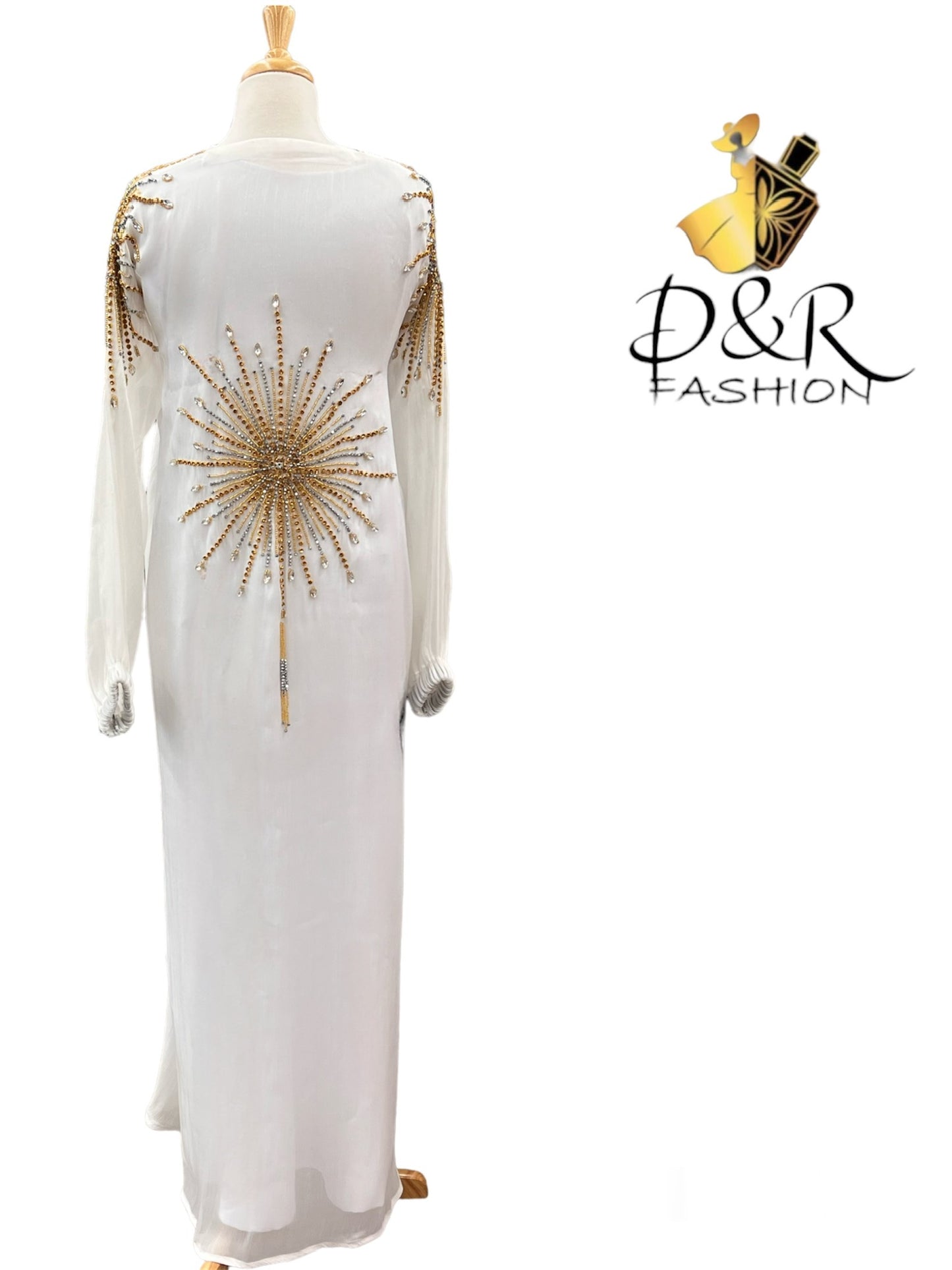 Abaya-Embroidered Elegance White Dubai Abaya 2 Piece Set