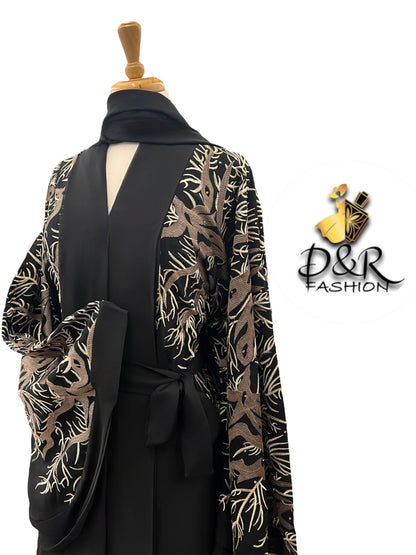 Elegant Front Open Dubai Abaya – Soft Fabric, Sleeve & Back Design