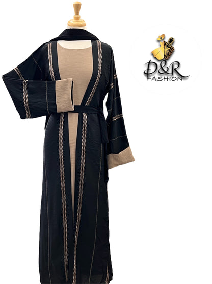 Elegant Green & Nude Dubai Abaya 2-Piece Set – Premium Fabric & Matching Scarf