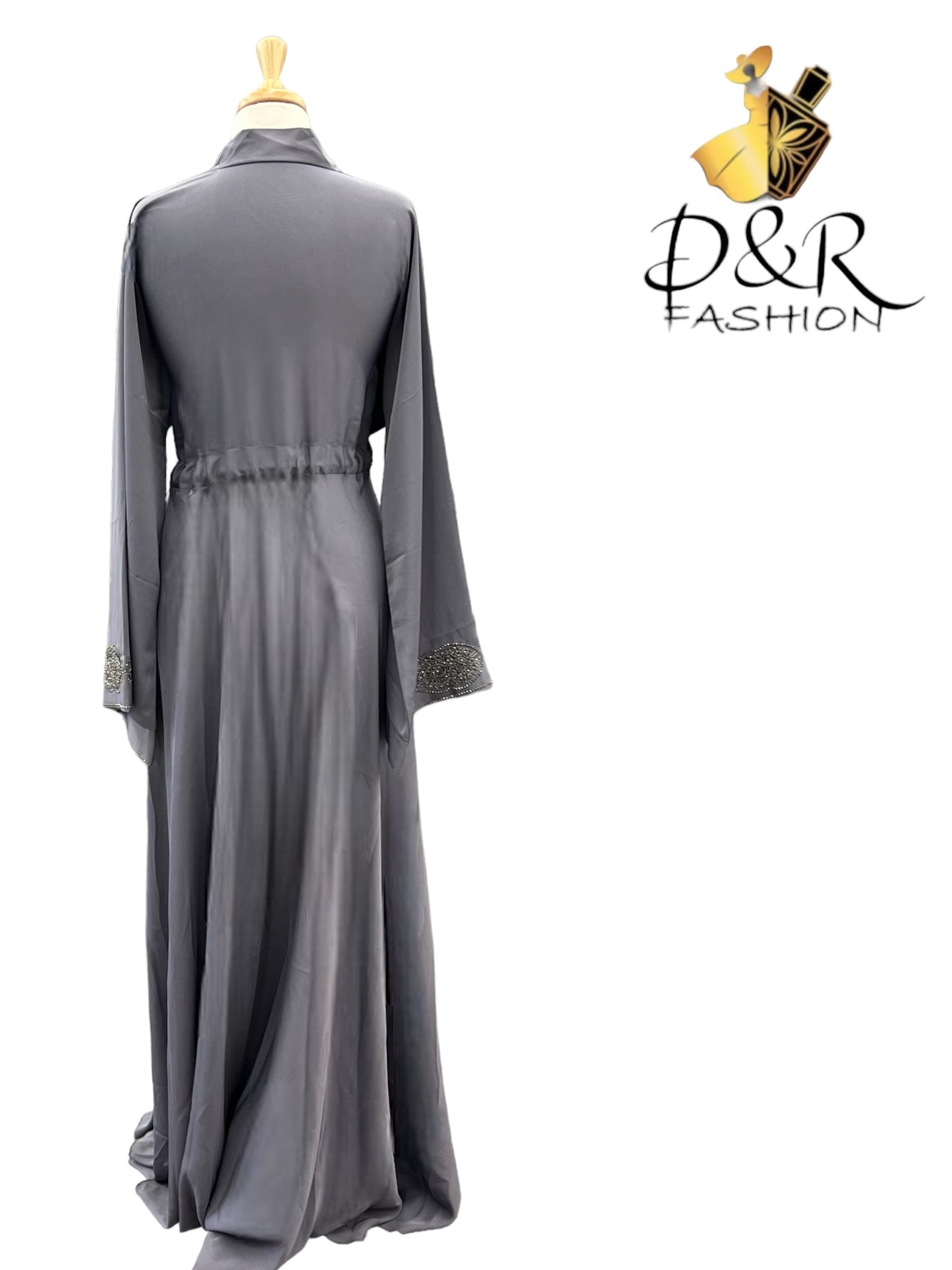 Elegant grey closed abaya from Dubai made of high quality soft fabric