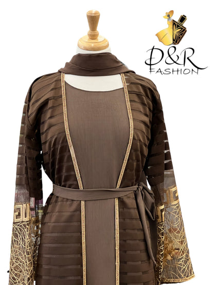 Elegant Dubai Abaya Set with Unique Sleeve Design & Matching Scarf