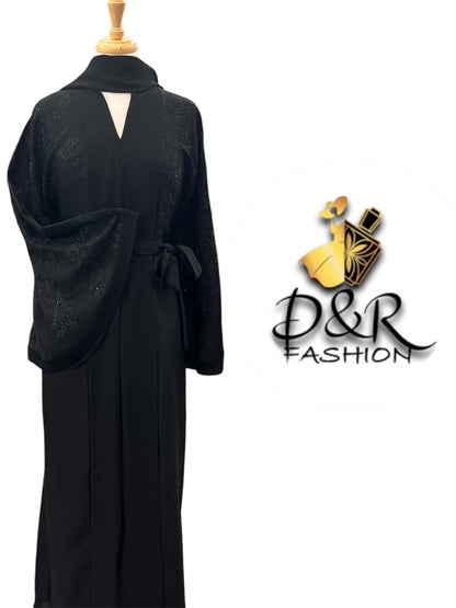 Stylish Soft Fabric Open Dubai Abaya with Matching Scarf & Belt