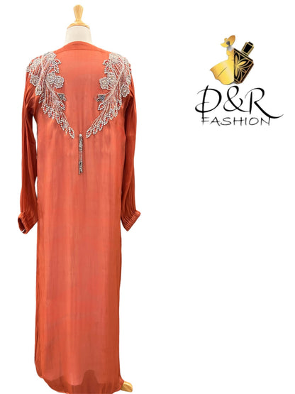 Abaya-Orange and White Dubai Abaya 2 Piece Set