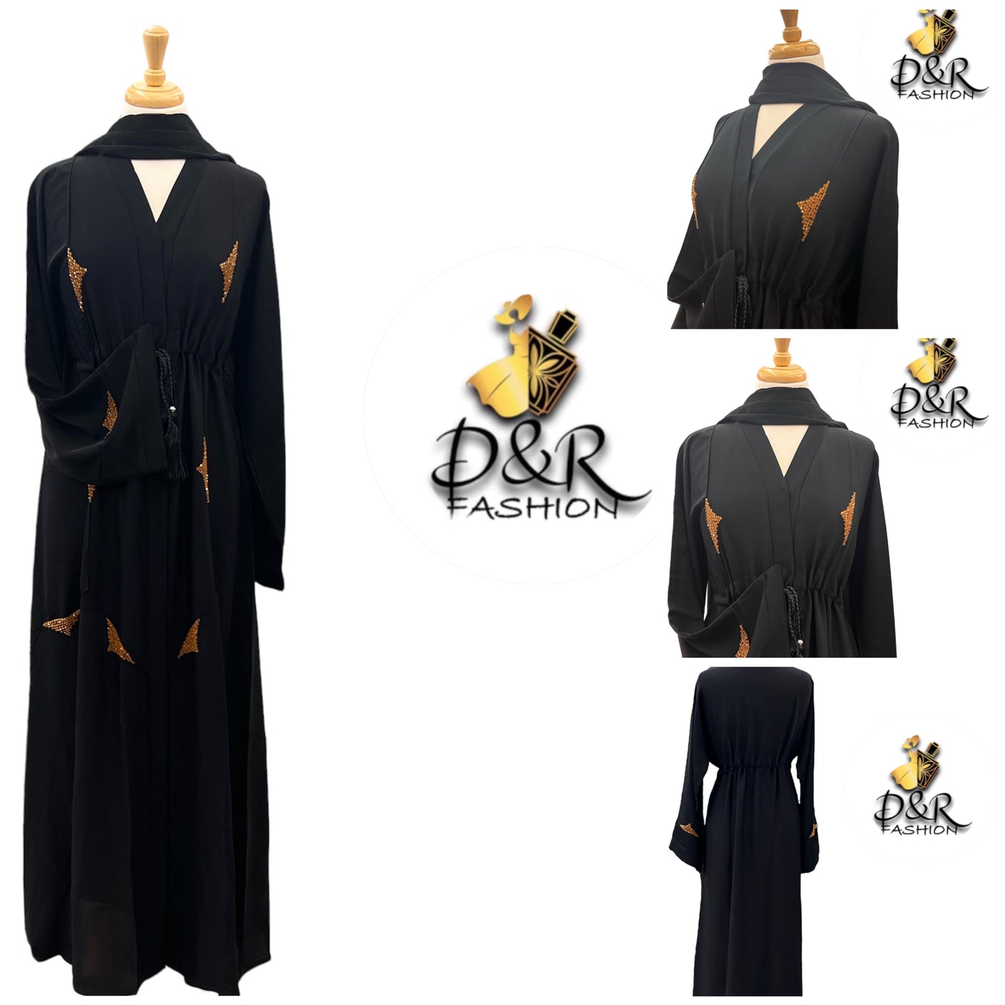 Hand-Embroidered Dubai Open Abaya – Hand-Embroidered with Beads & Matching Scarf