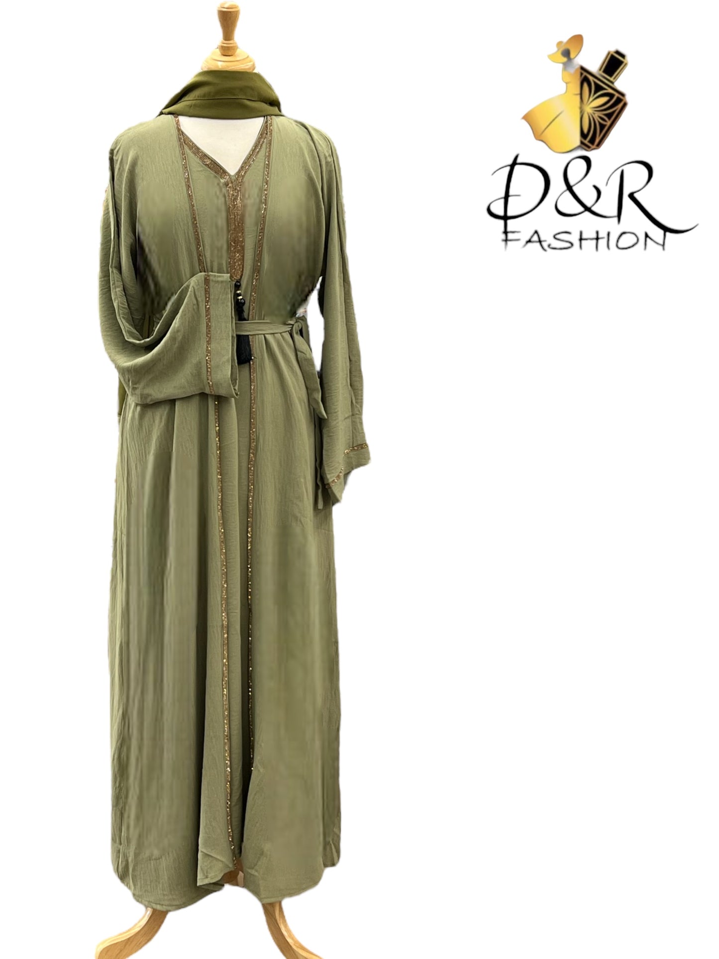 Elegant Two-Piece Abaya with Golden Accents - Luxurious Dubai Abaya Fashion