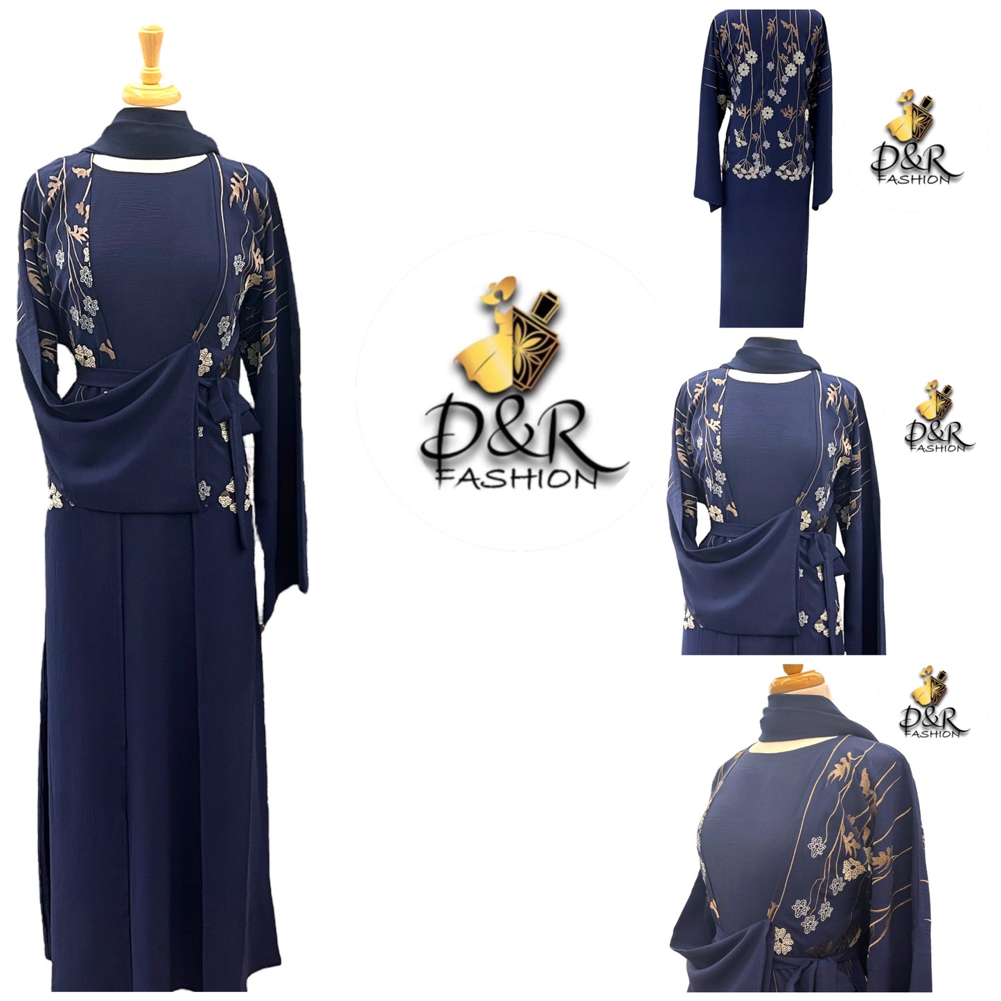 Classy Embroidered Dubai Abaya 2-Piece Set – Elegant Design with Scarf & Belt