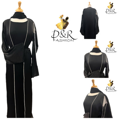 High-Quality Sheer Fabric with Silver Design Special Dubai Abaya Set