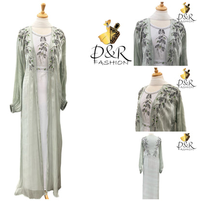 Sheer Fabric Dubai Abaya 2 Piece Set