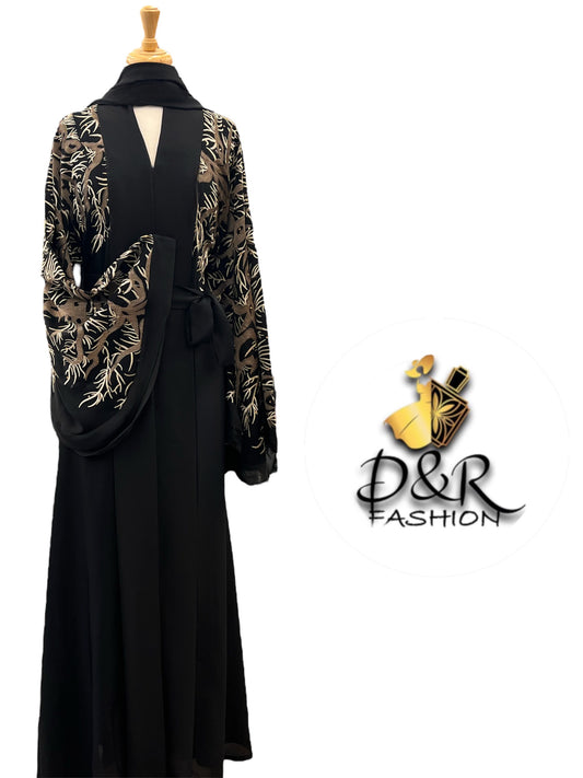 Elegant Front Open Dubai Abaya – Soft Fabric, Sleeve & Back Design