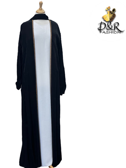 Elegance Redefined: Two-Piece Dubai Abaya with Golden Accents