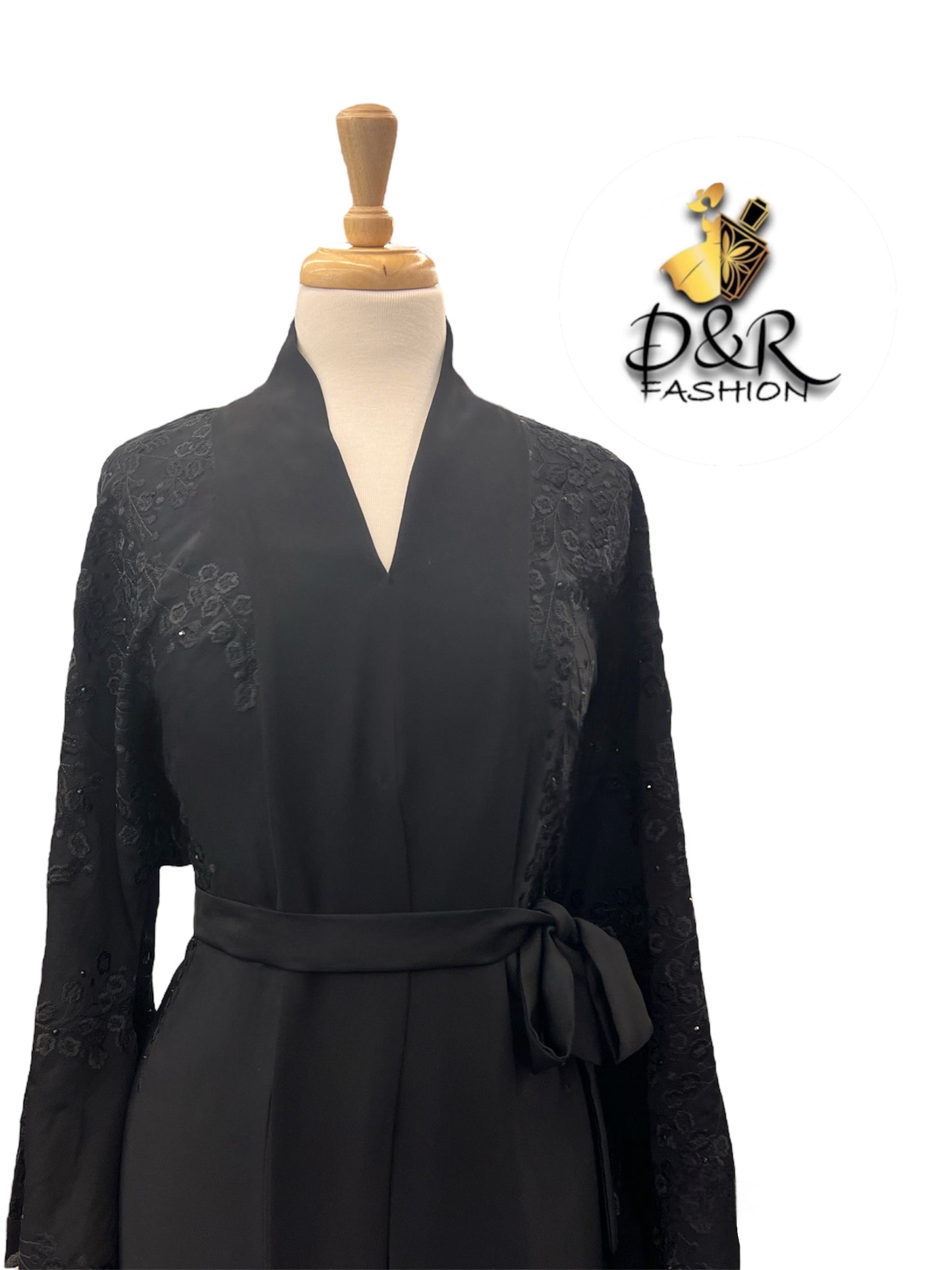 Stylish Soft Fabric Open Dubai Abaya with Matching Scarf & Belt