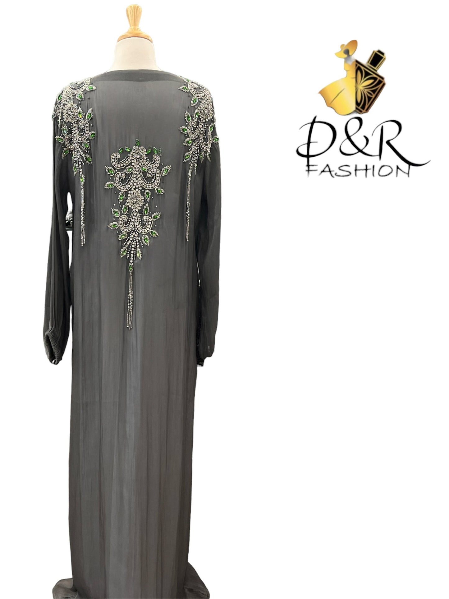 Abaya-Grey and White Dubai Abaya 2 Piece Set