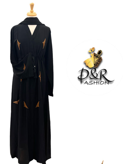 Hand-Embroidered Dubai Open Abaya – Hand-Embroidered with Beads & Matching Scarf