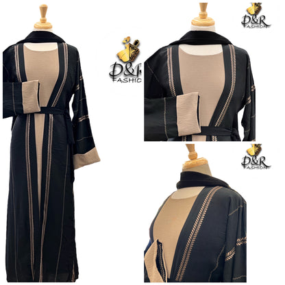 Elegant Green & Nude Dubai Abaya 2-Piece Set – Premium Fabric & Matching Scarf