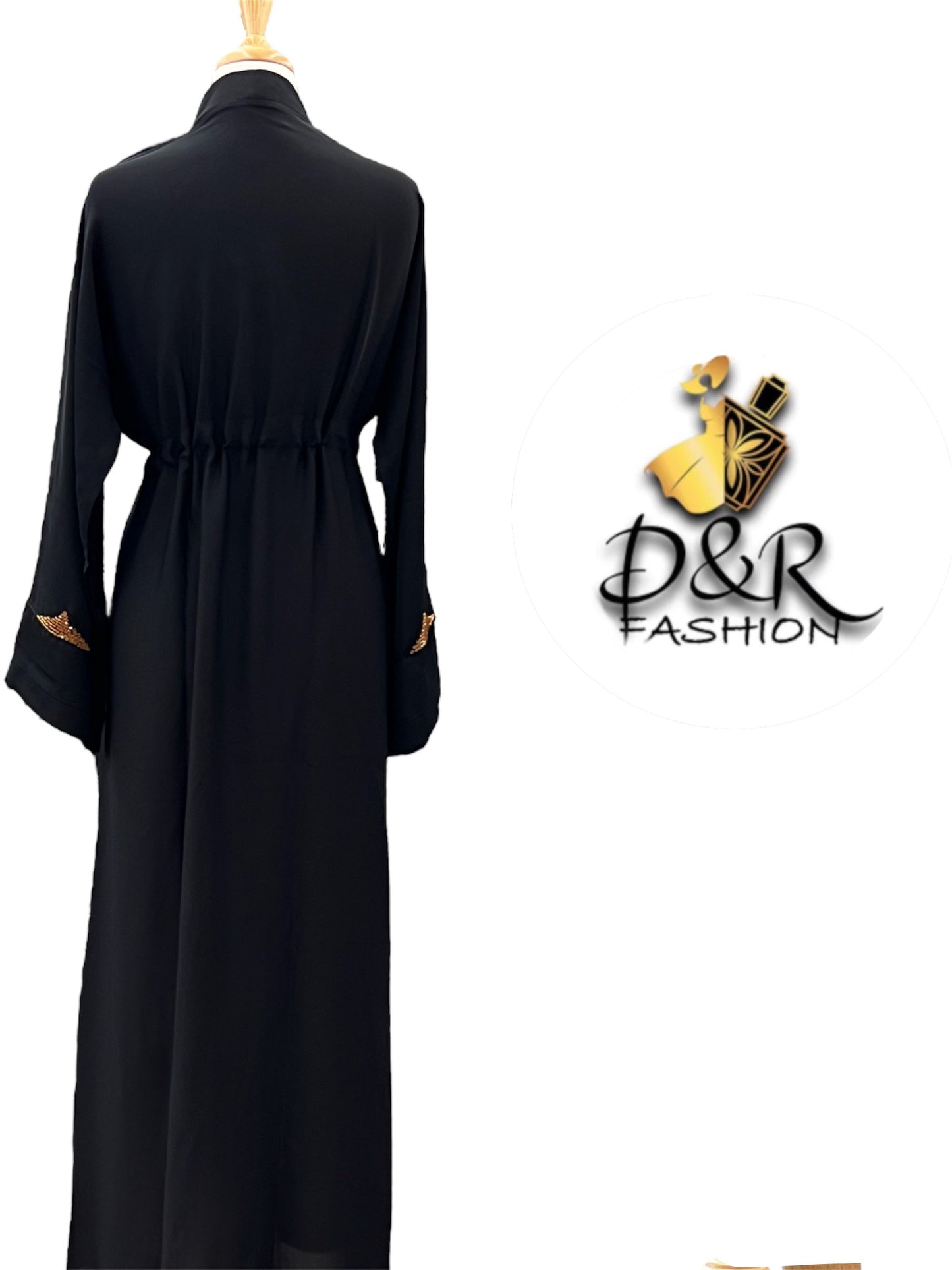 Hand-Embroidered Dubai Open Abaya – Hand-Embroidered with Beads & Matching Scarf