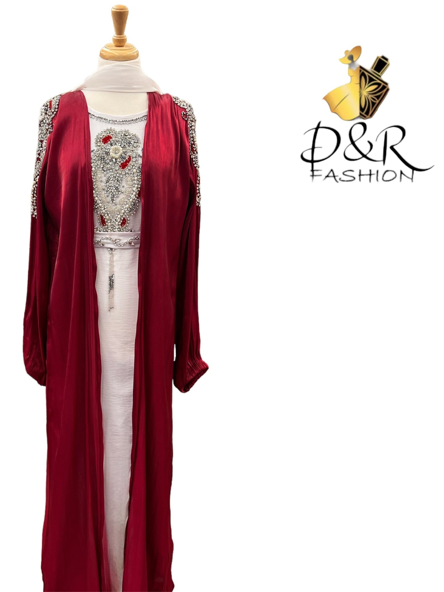 Abaya-Pink & White Dubai Abaya 2 Piece